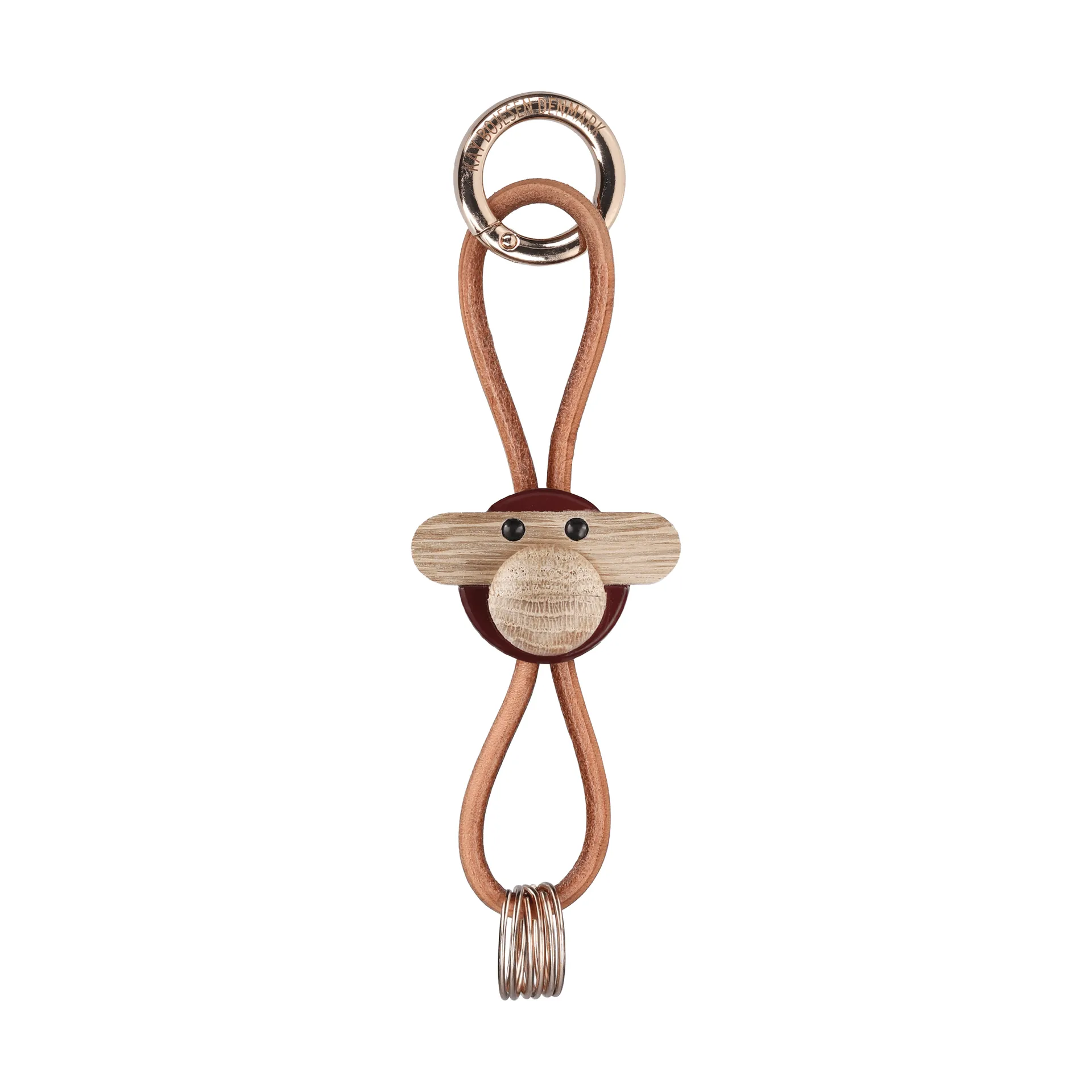 Porte-clés Kaj Bojesen singe, Bordeaux, cuir naturel Kay Bojesen Denmark