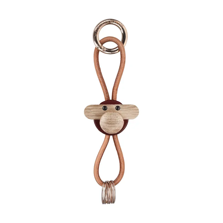 Porte-clés Kaj Bojesen singe - Bordeaux, cuir naturel - Kay Bojesen Denmark