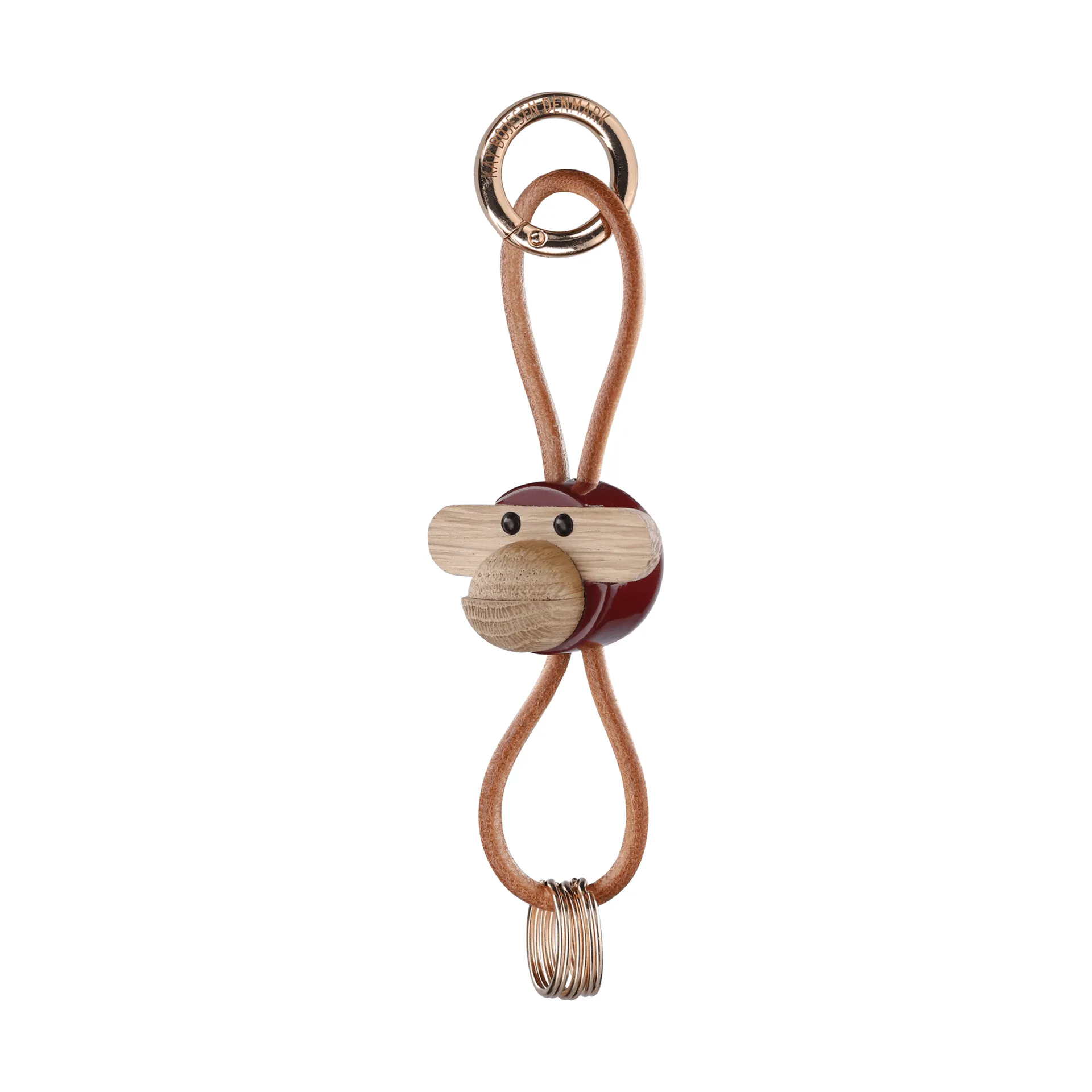 Porte-clés Kaj Bojesen singe, Bordeaux, cuir naturel Kay Bojesen Denmark