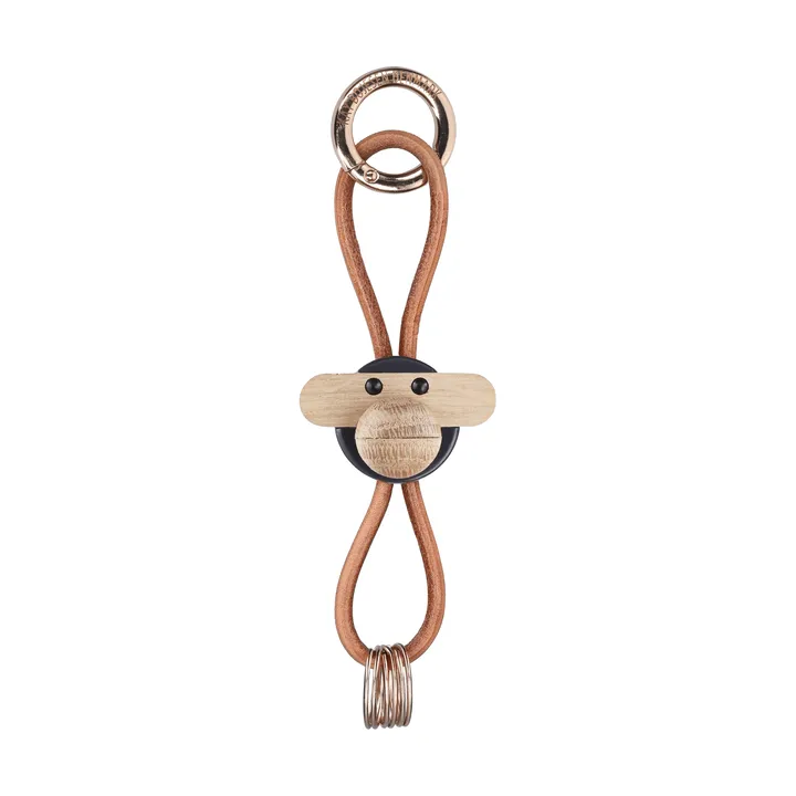 Porte-clés Kaj Bojesen singe - gris foncé, cuir naturel - Kay Bojesen Denmark