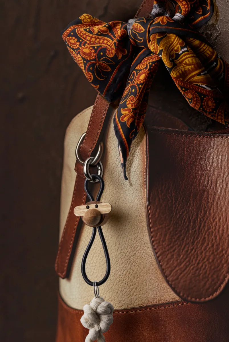 Porte-clés Kaj Bojesen singe, Teck-limba, cuir noir Kay Bojesen Denmark