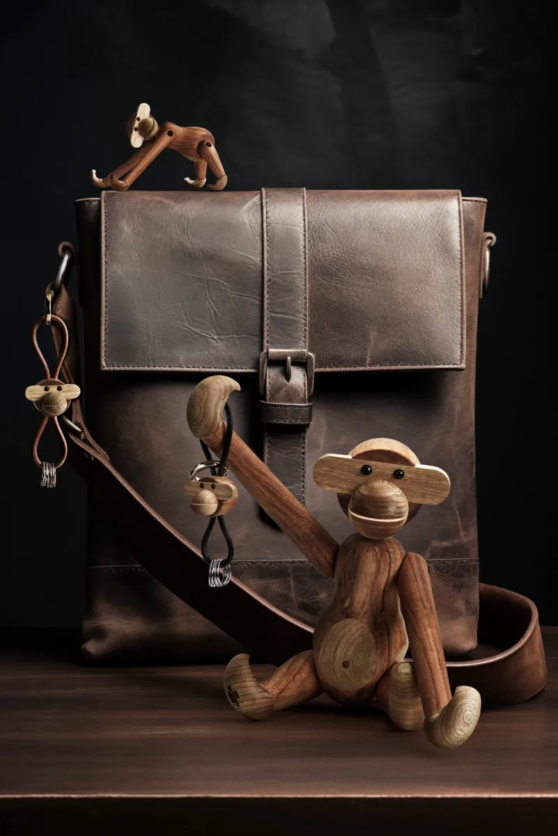 Porte-clés Kay Bojesen singe, Teck-limba, cuir naturel Kay Bojesen Denmark