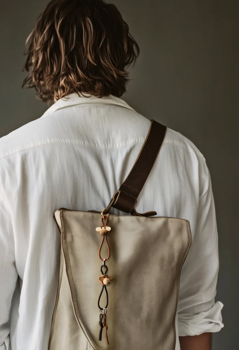 Porte-clés Kay Bojesen singe, Teck-limba, cuir naturel Kay Bojesen Denmark