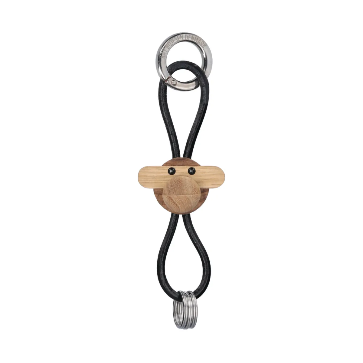 Porte-clés Kay Bojesen singe, Teck-limba, cuir noir Kay Bojesen Denmark
