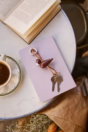 Porte-clés oiseau Kaj Bojesen - Bordeaux, cuir naturel - Kay Bojesen Denmark