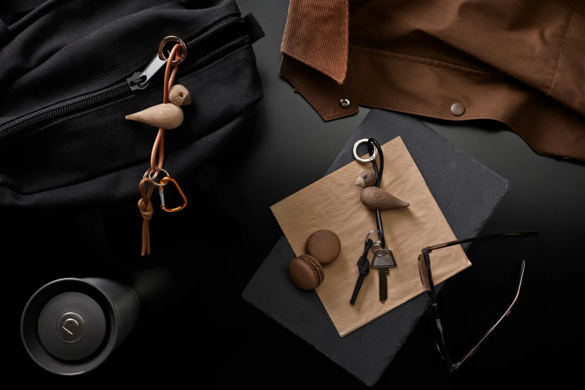 Porte-clés oiseau Kaj Bojesen, Chêne, cuir naturel Kay Bojesen Denmark