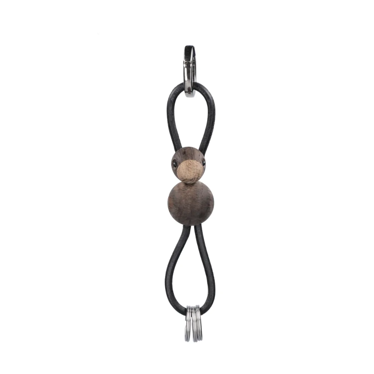 Porte-clés oiseau Kay Bojesen, Chêne fumé, cuir noir Kay Bojesen Denmark