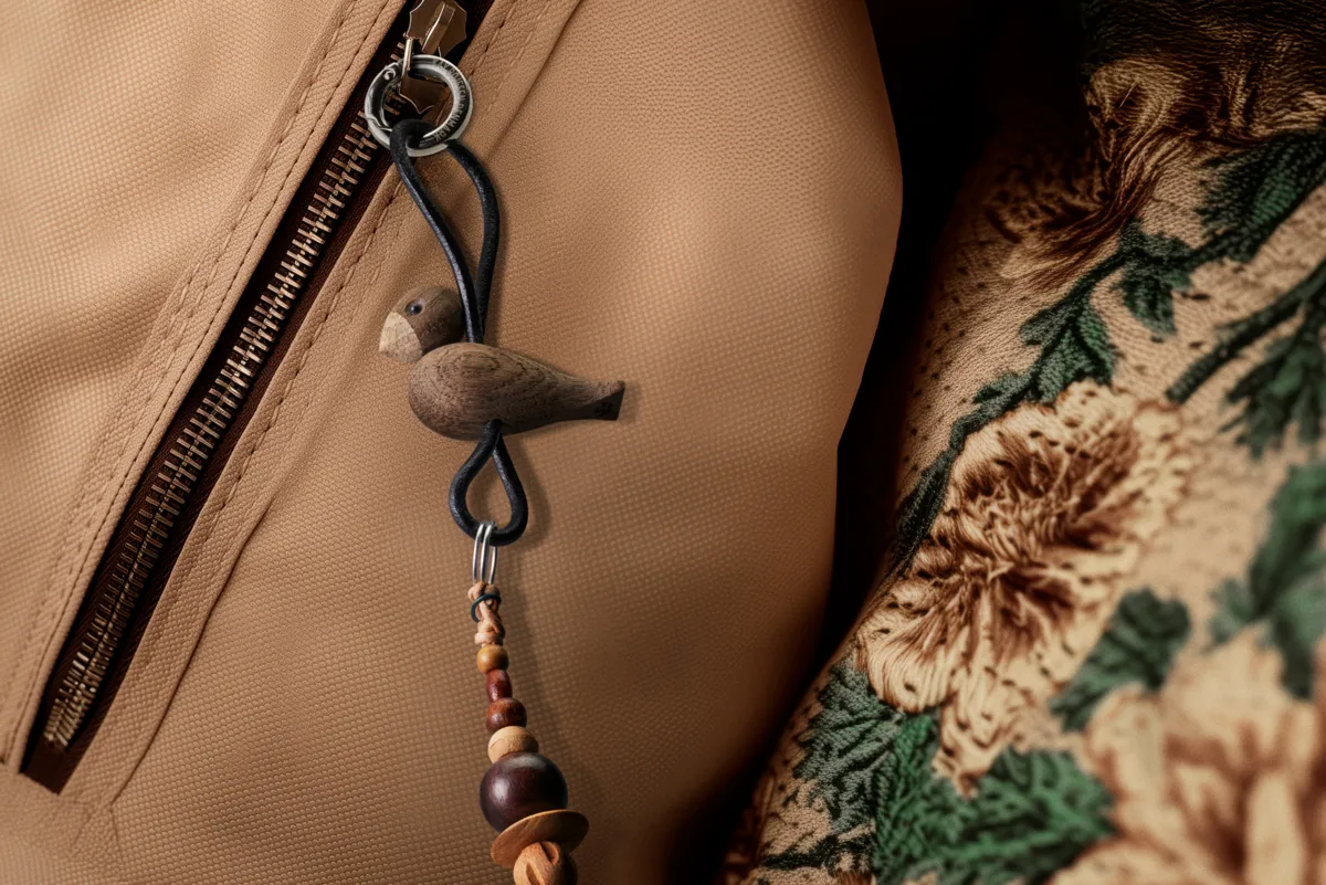 Porte-clés oiseau Kay Bojesen, Chêne fumé, cuir noir Kay Bojesen Denmark