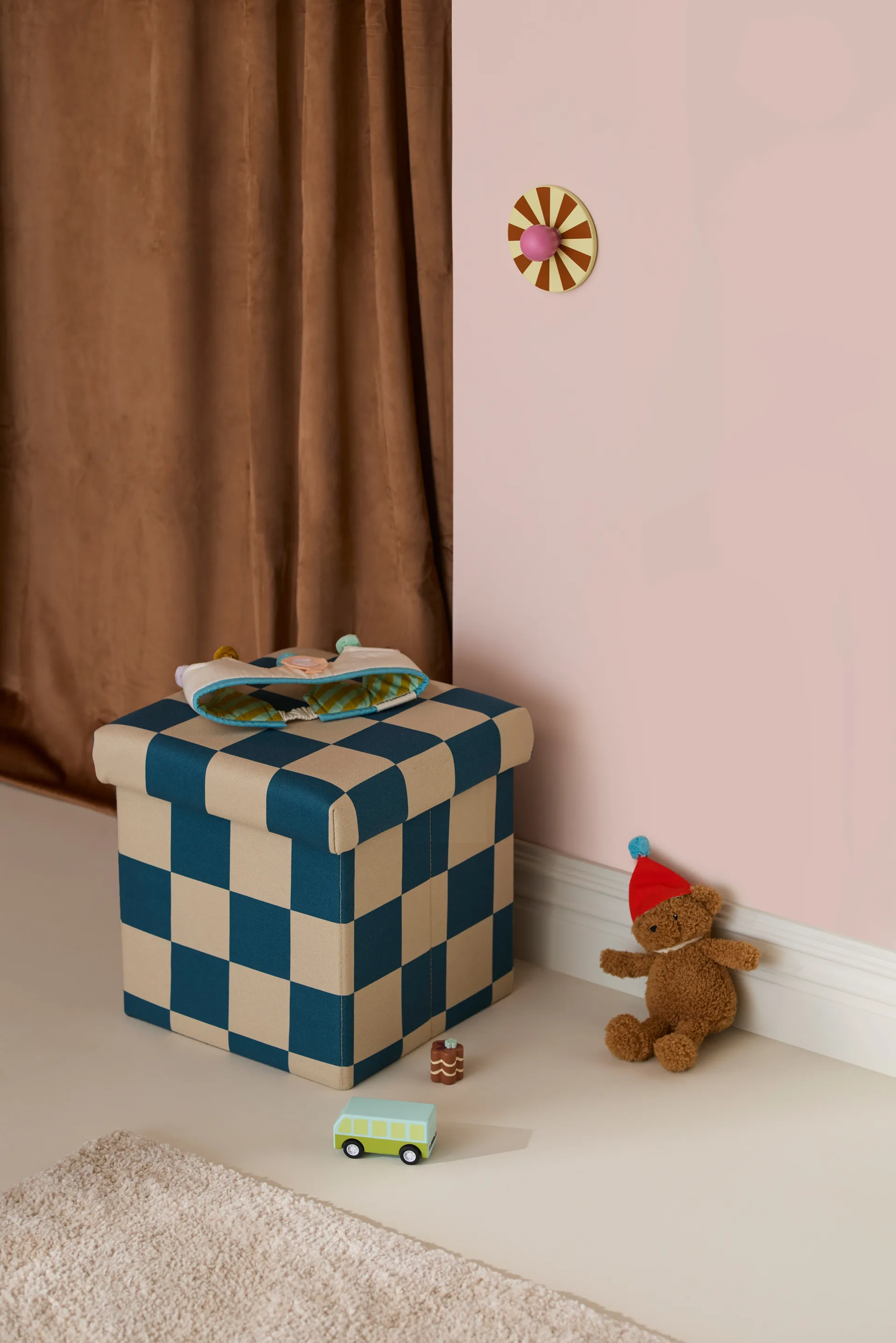 Pouf avec rangement à carreaux, Bleu-vert, 30x30 cm Kid's Concept