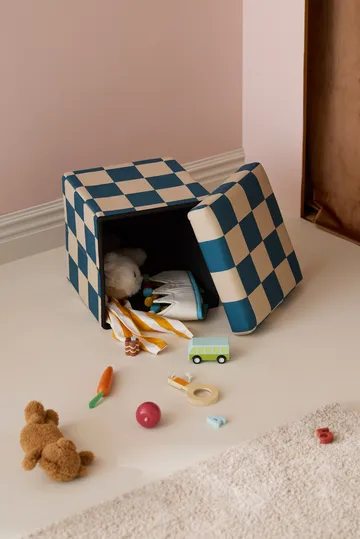 Pouf avec rangement à carreaux - Bleu-vert, 30x30 cm - Kid's Concept