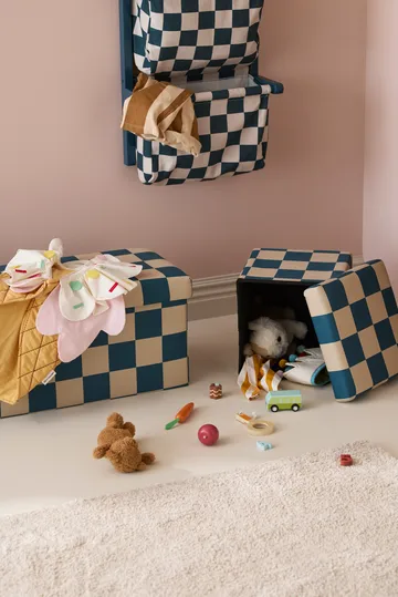 Pouf avec rangement à carreaux - Bleu-vert, 80x30x30 cm - Kid's Concept