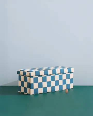 Pouf avec rangement à carreaux - Bleu-vert, 80x30x30 cm - Kid's Concept