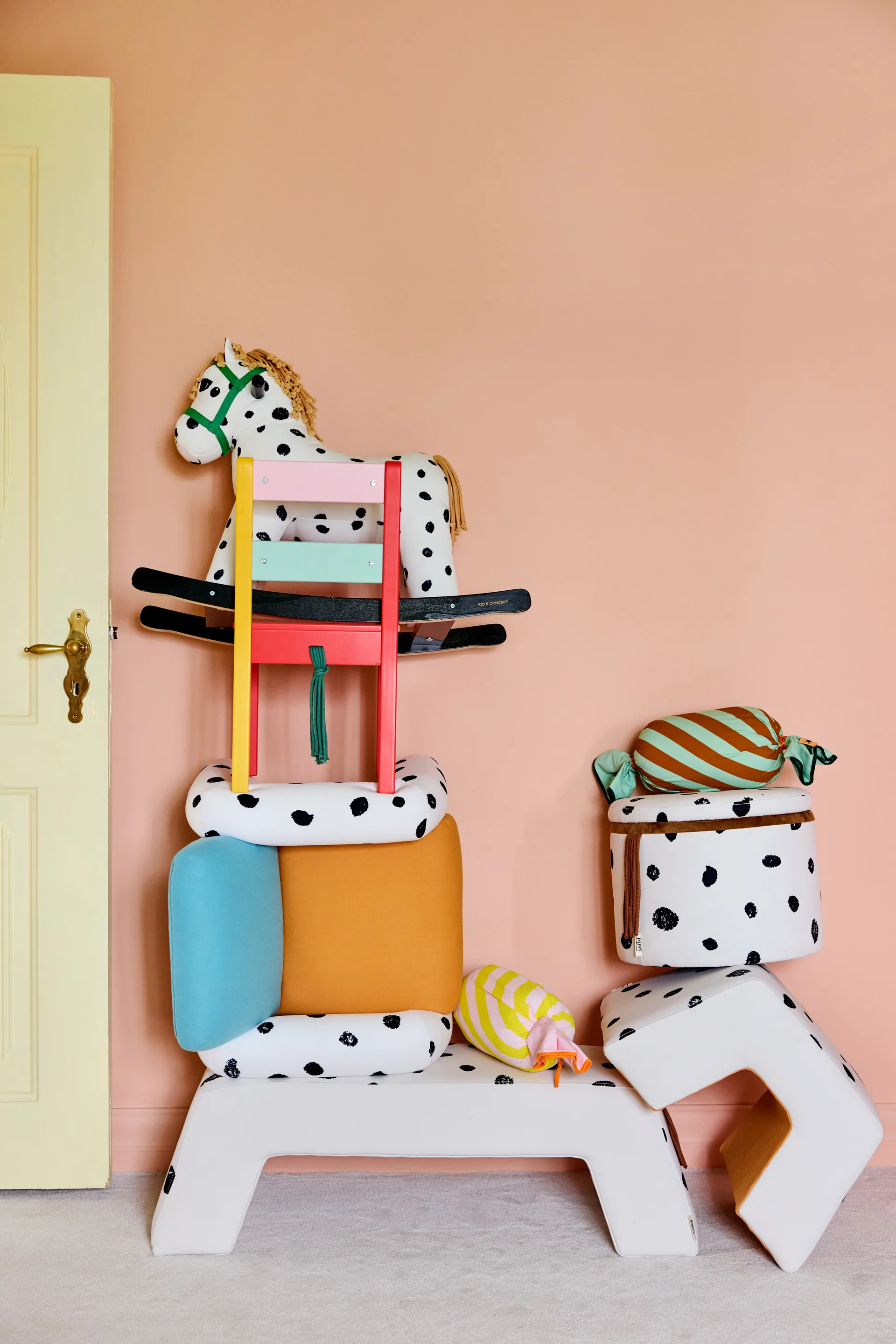 Tabouret Pippi, Blanc-orange Kid's Concept