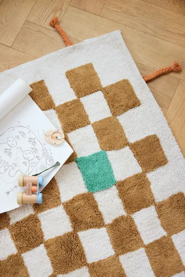 Tapis Pippi à carreaux - Khaki, 120x160 cm - Kid's Concept