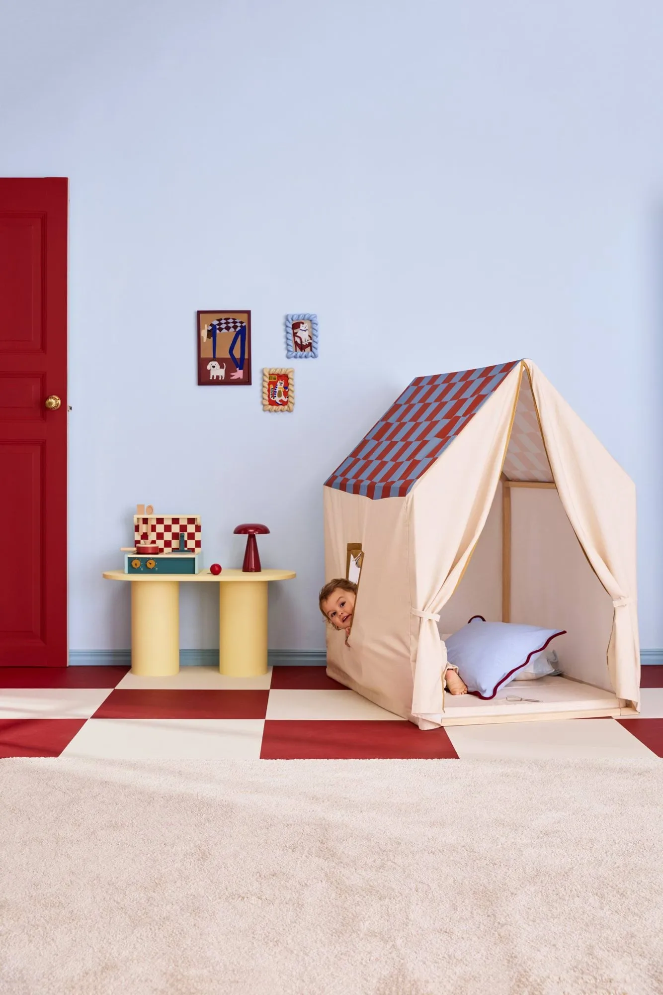 Tente maisonnette, 110x80x124 cm, Bleu colombe à carreaux Kid's Concept