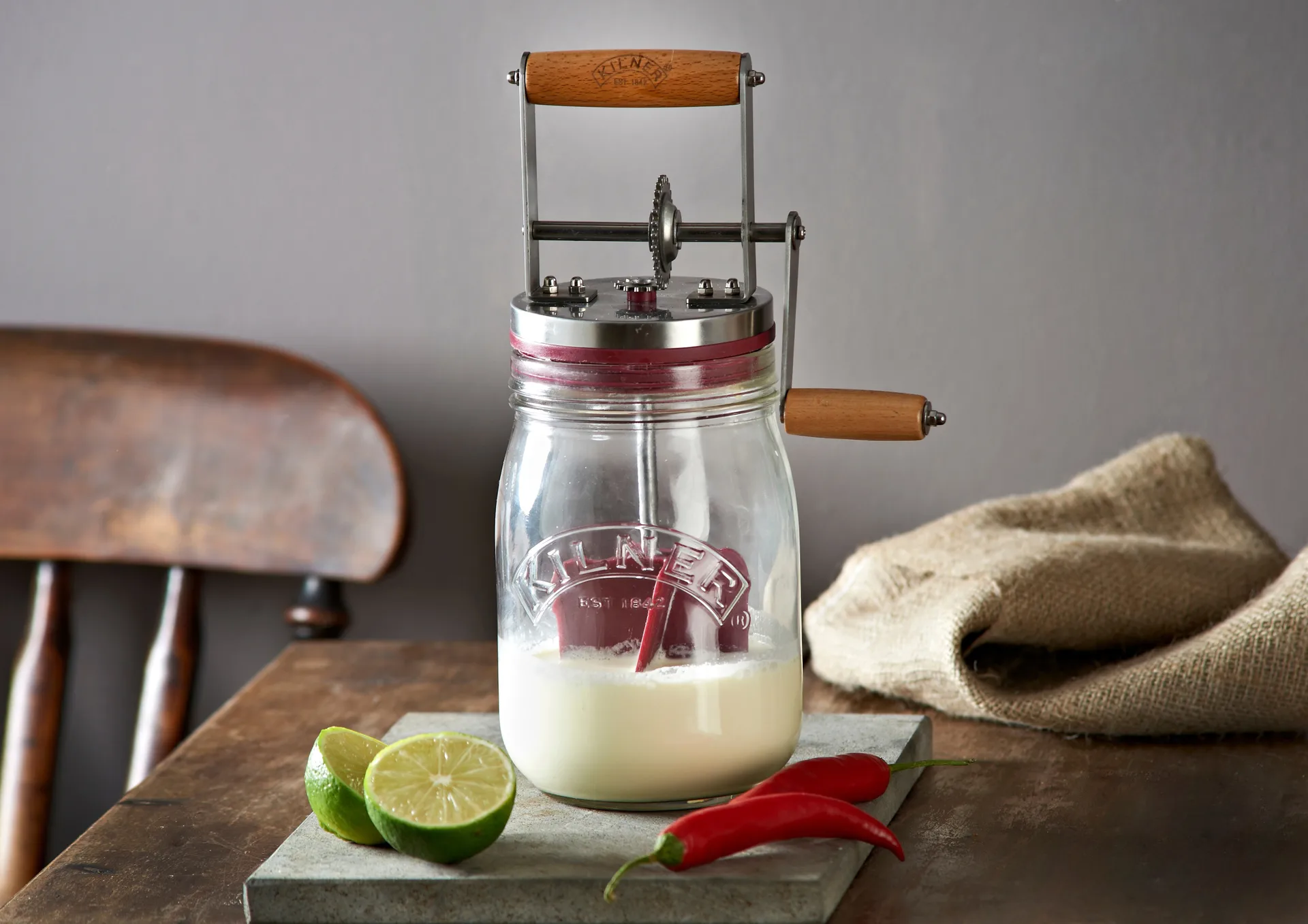 Baratte à beurre Kilner, Transparent-rouge, 1 L Kilner