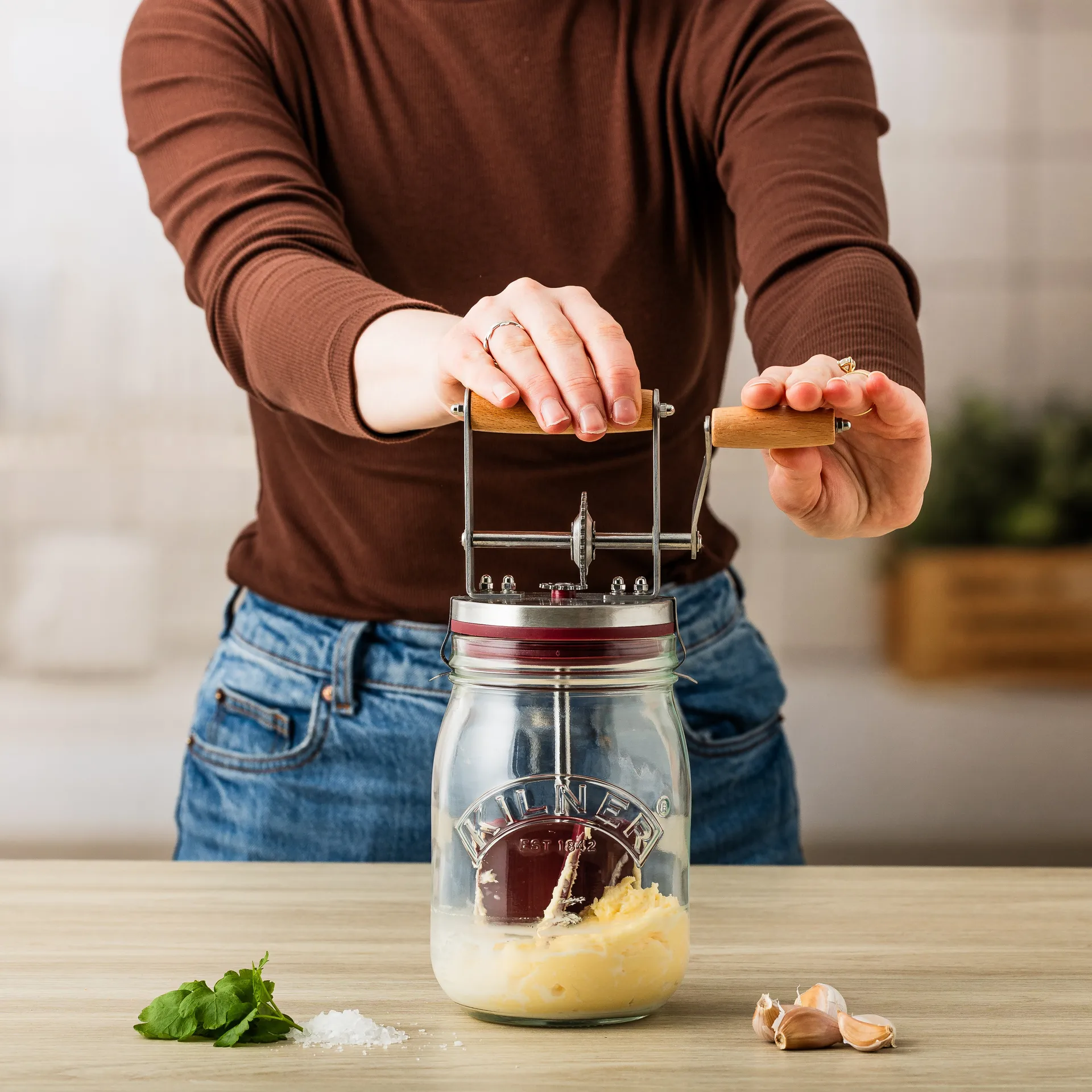 Baratte à beurre Kilner, Transparent-rouge, 1 L Kilner