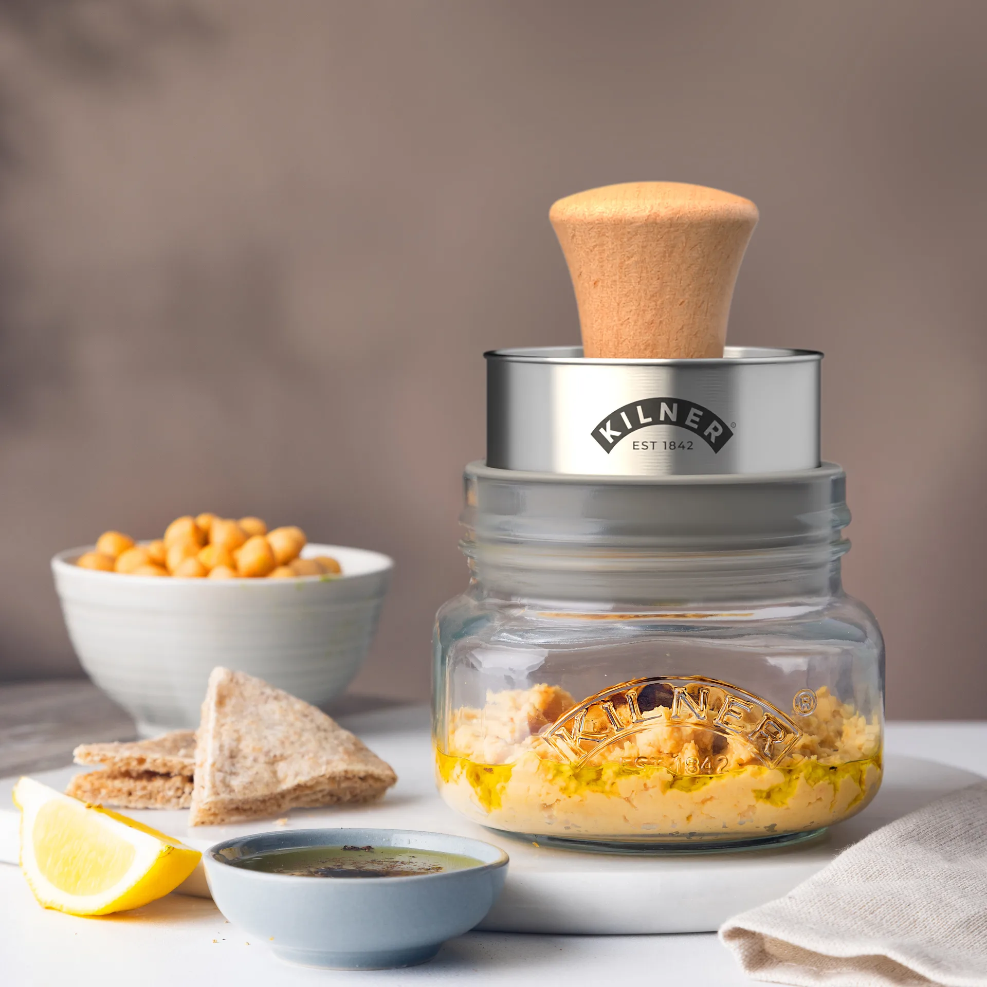 Set de bocaux de conservation Mash & Store Kilner, Transparent-acier inoxydable-bois, 0,5 L Kilner