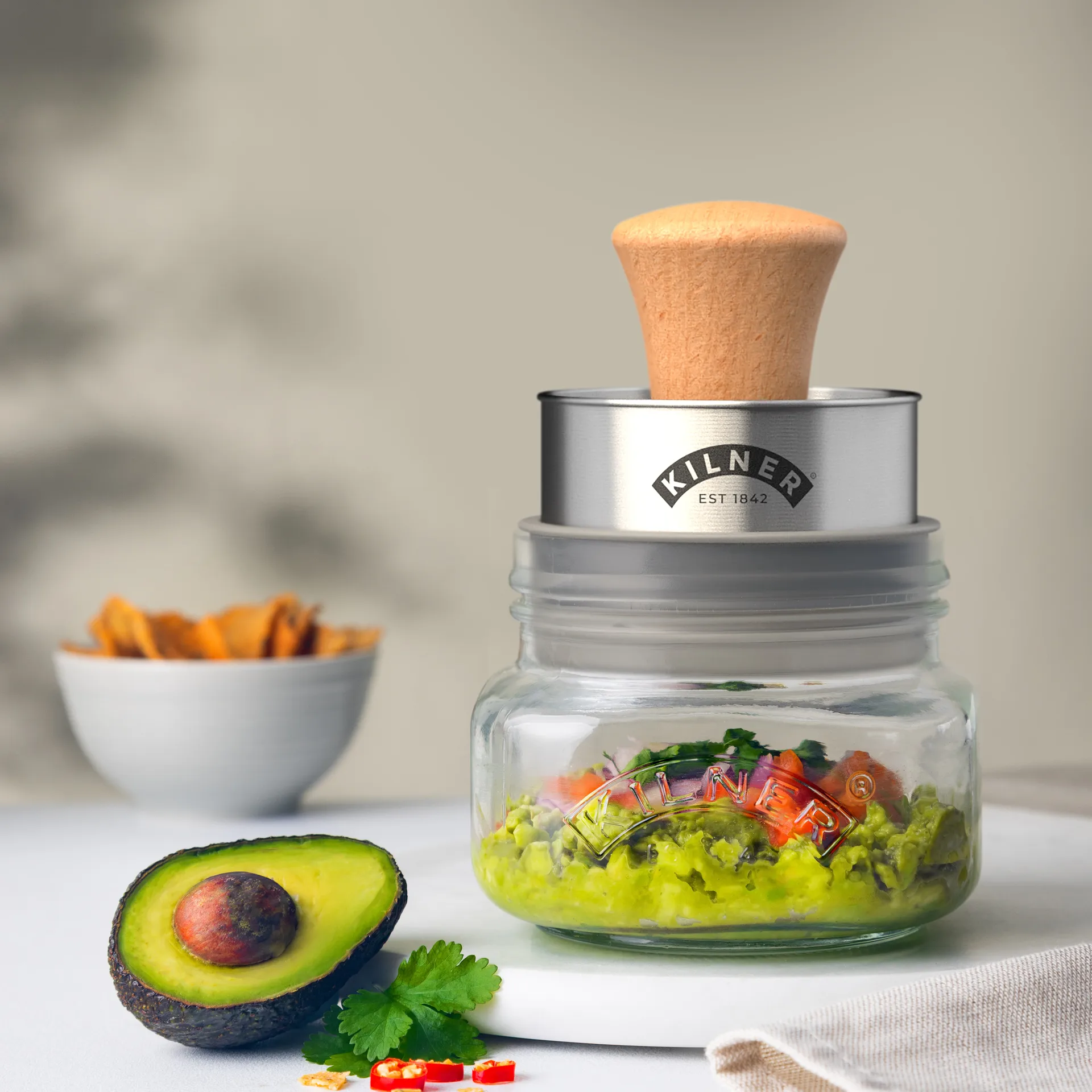 Set de bocaux de conservation Mash & Store Kilner, Transparent-acier inoxydable-bois, 0,5 L Kilner