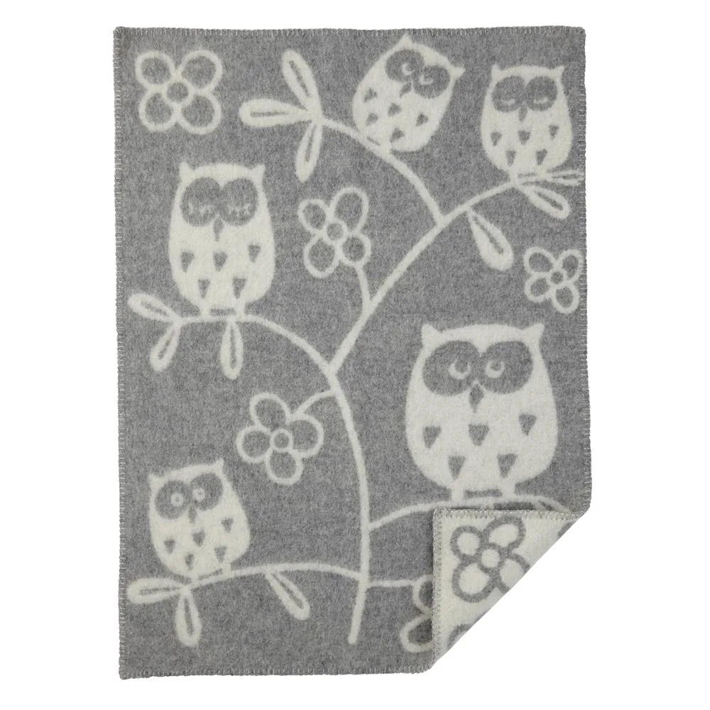 Couverture en laine Tree Owl, gris clair Klippan Yllefabrik