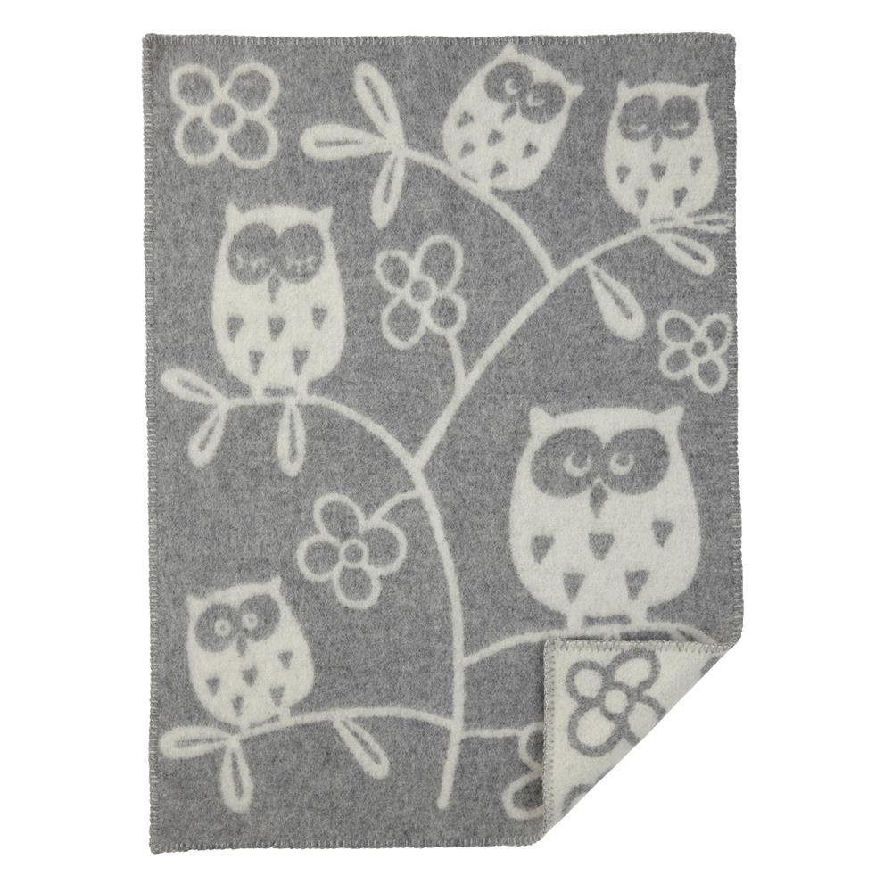 Klippan Yllefabrik Couverture en laine Tree Owl gris clair