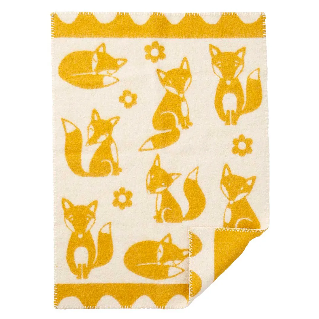 Klippan Yllefabrik Couverture enfant Fox safran | Design Scandinave | Couvertures de bébé | Jaune