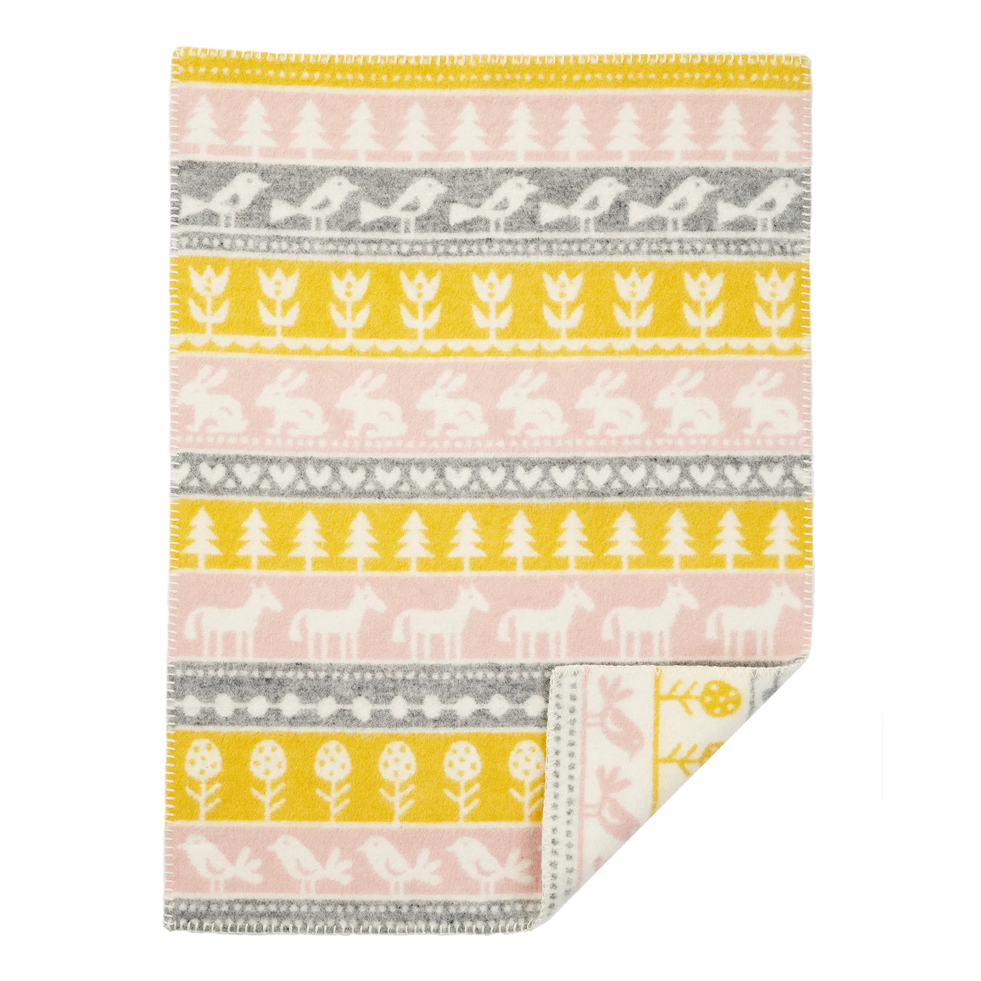 Couverture pour bébé en laine Nature, Jaune-Rose Klippan Yllefabrik