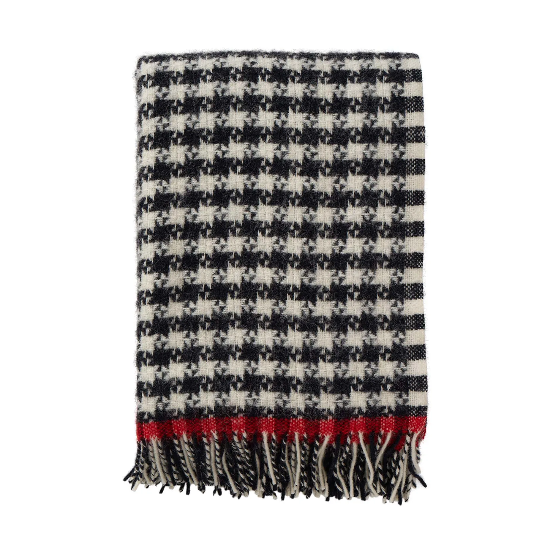 Plaid Dogtooth en laine 130x200 cm, Black-red Klippan Yllefabrik