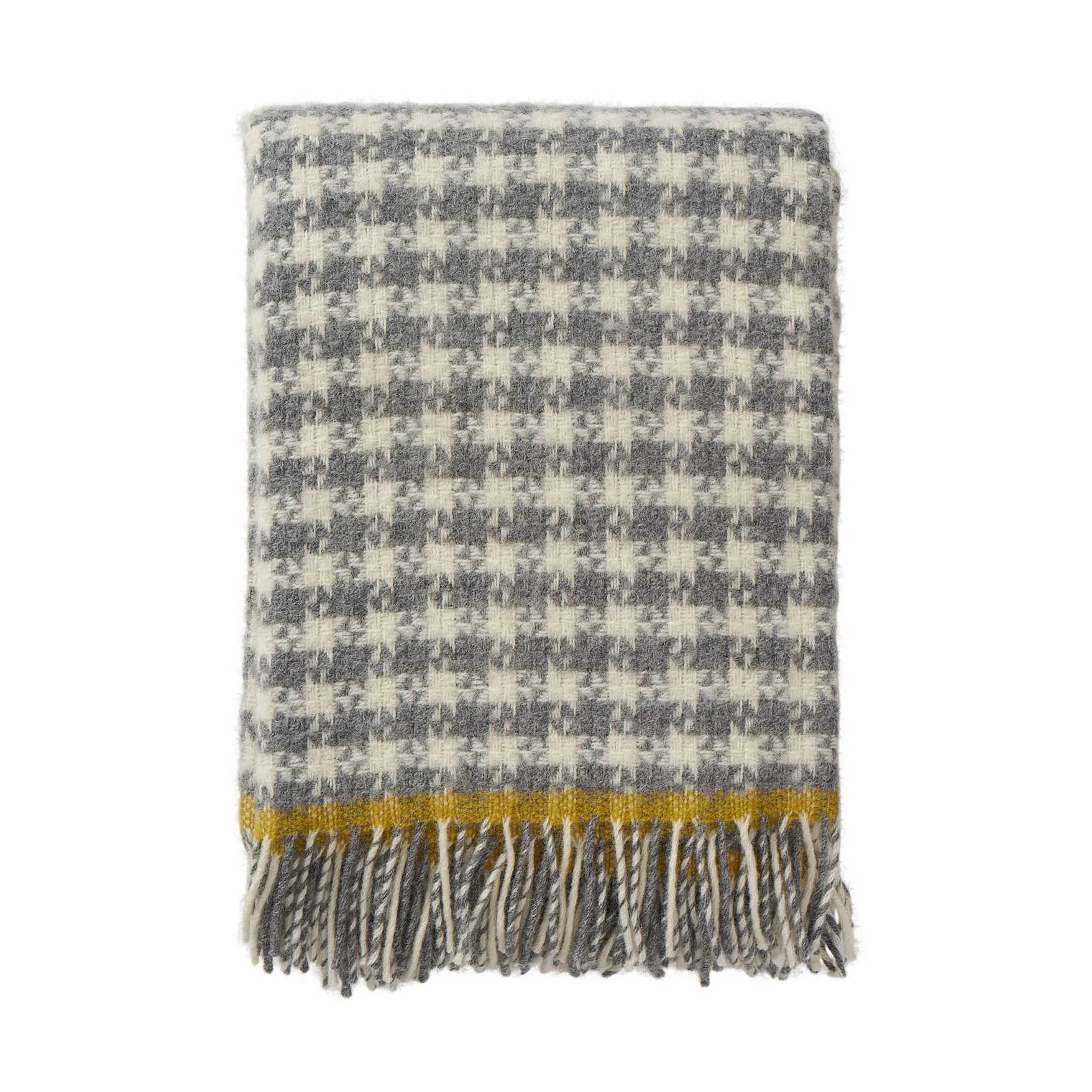 Plaid Dogtooth en laine 130x200 cm, Grey-yellow Klippan Yllefabrik
