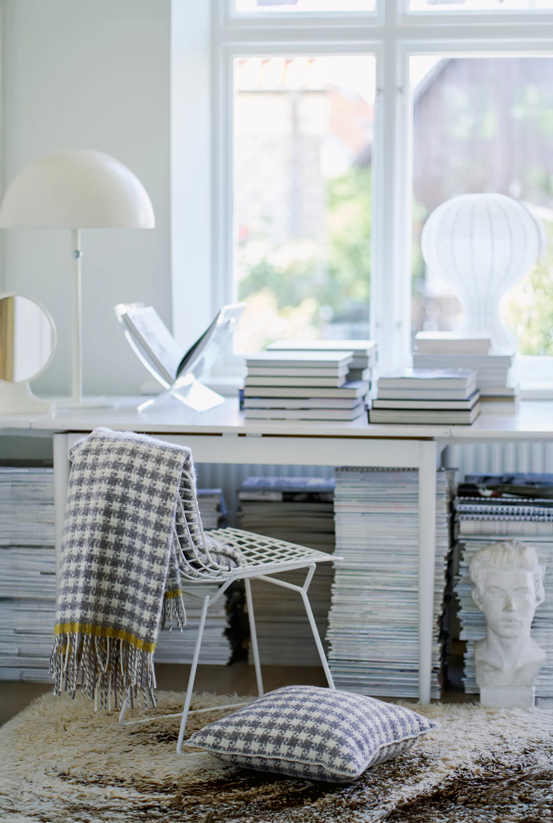 Plaid Dogtooth en laine 130x200 cm, Grey-yellow Klippan Yllefabrik