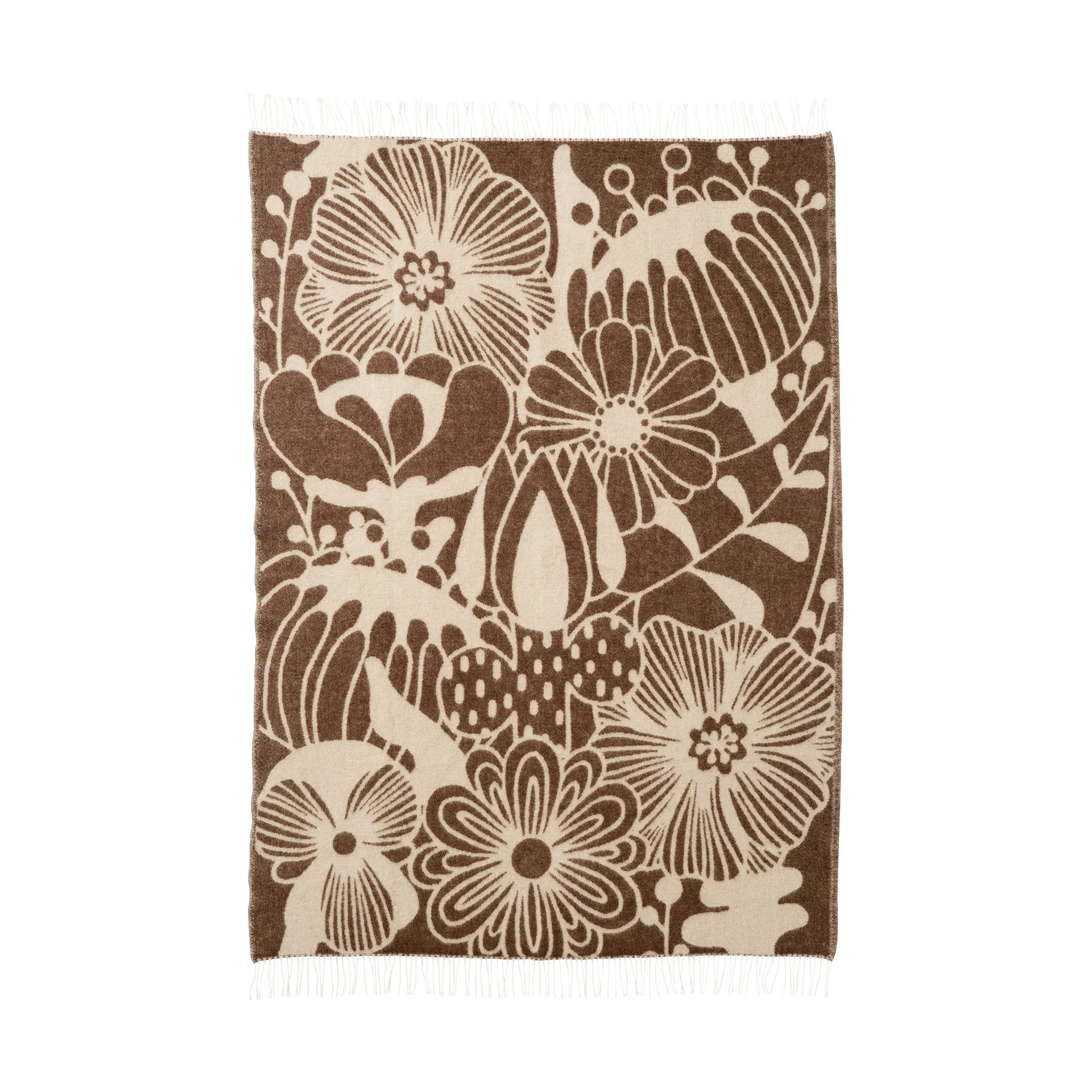 Plaid en laine Blomranka, Brown-beige, 130x200 cm Klippan Yllefabrik