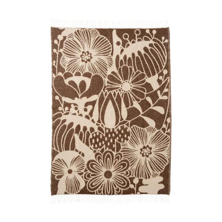 Plaid en laine Blomranka - Brown-beige, 130x200 cm - Klippan Yllefabrik