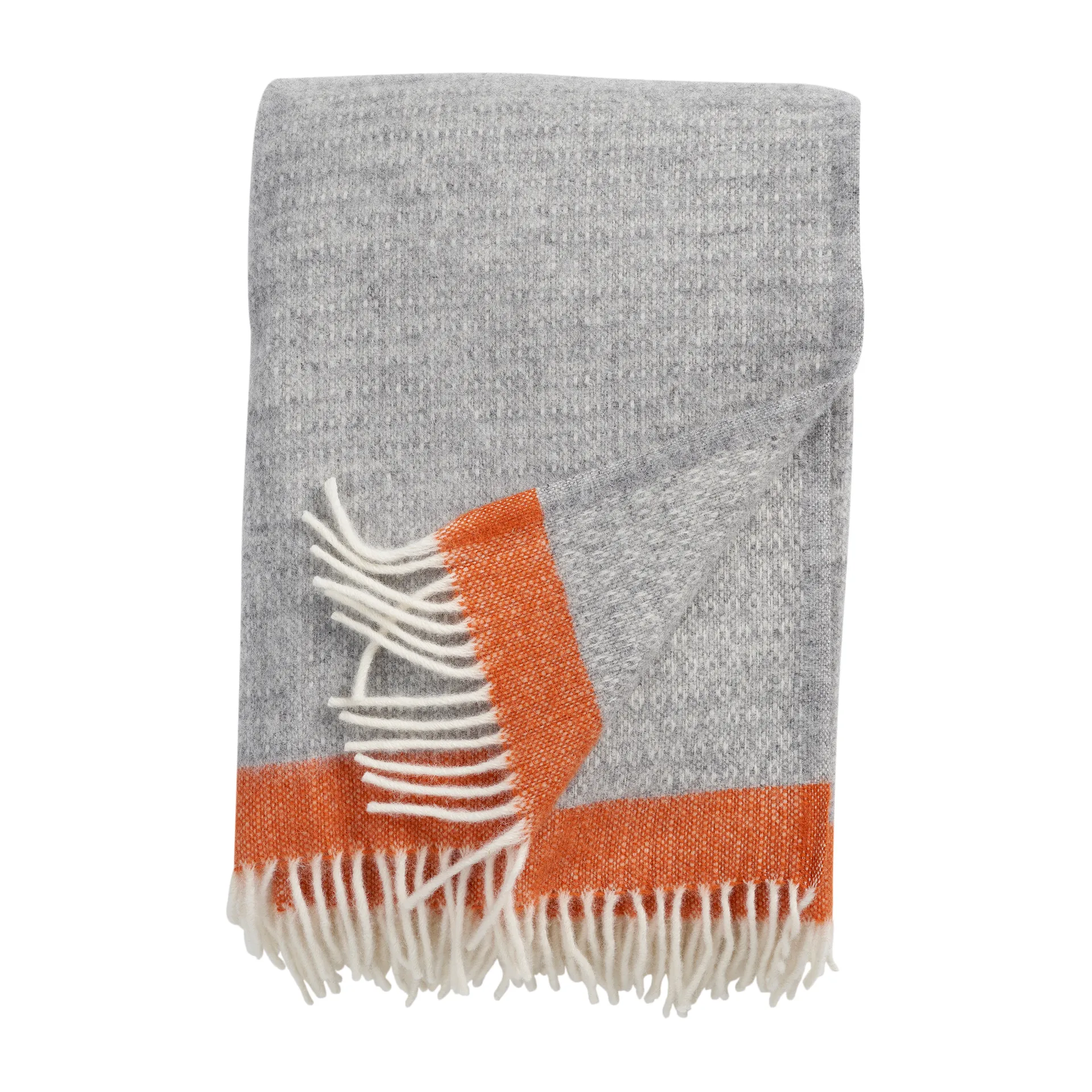 Plaid en laine Hampus 130x200 cm, Gris-orange Klippan Yllefabrik