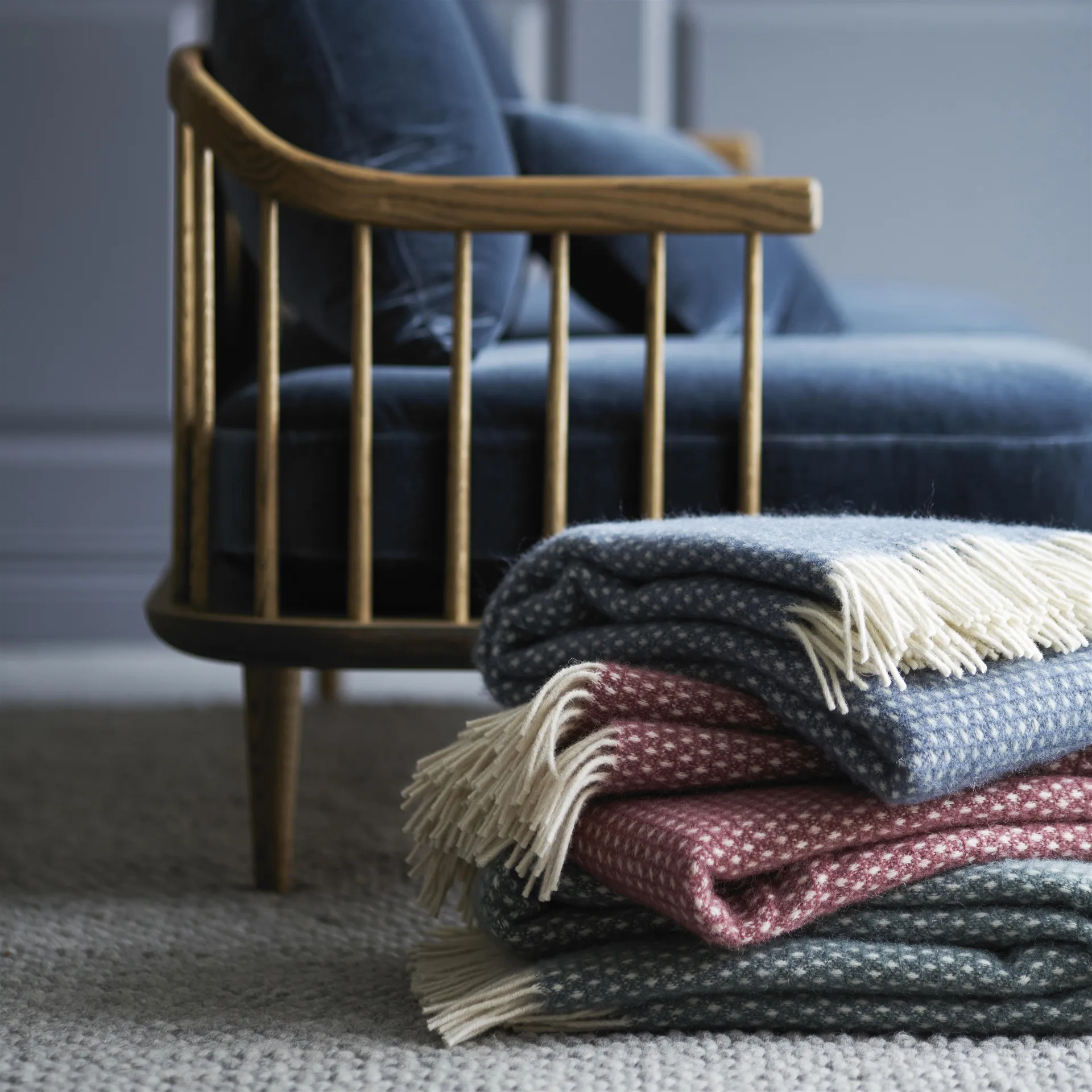 Plaid en laine Knut, bleu Klippan Yllefabrik