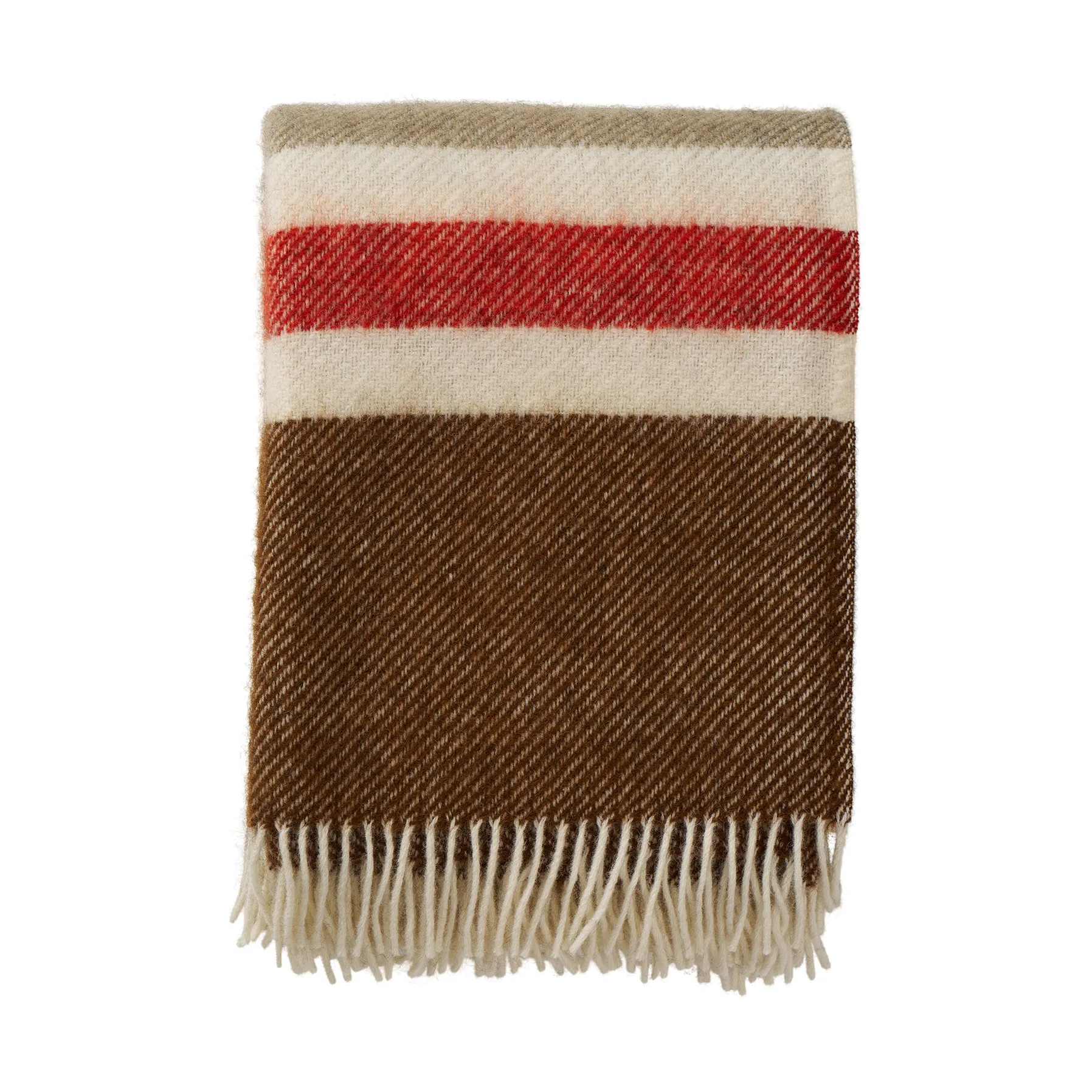 Plaid Gotland Stripe en laine 130x200 cm, Brown-beige-red Klippan Yllefabrik