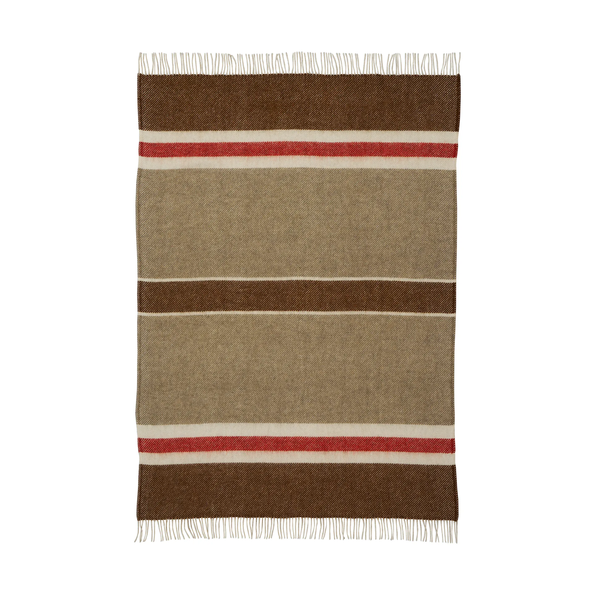 Plaid Gotland Stripe en laine 130x200 cm, Brown-beige-red Klippan Yllefabrik