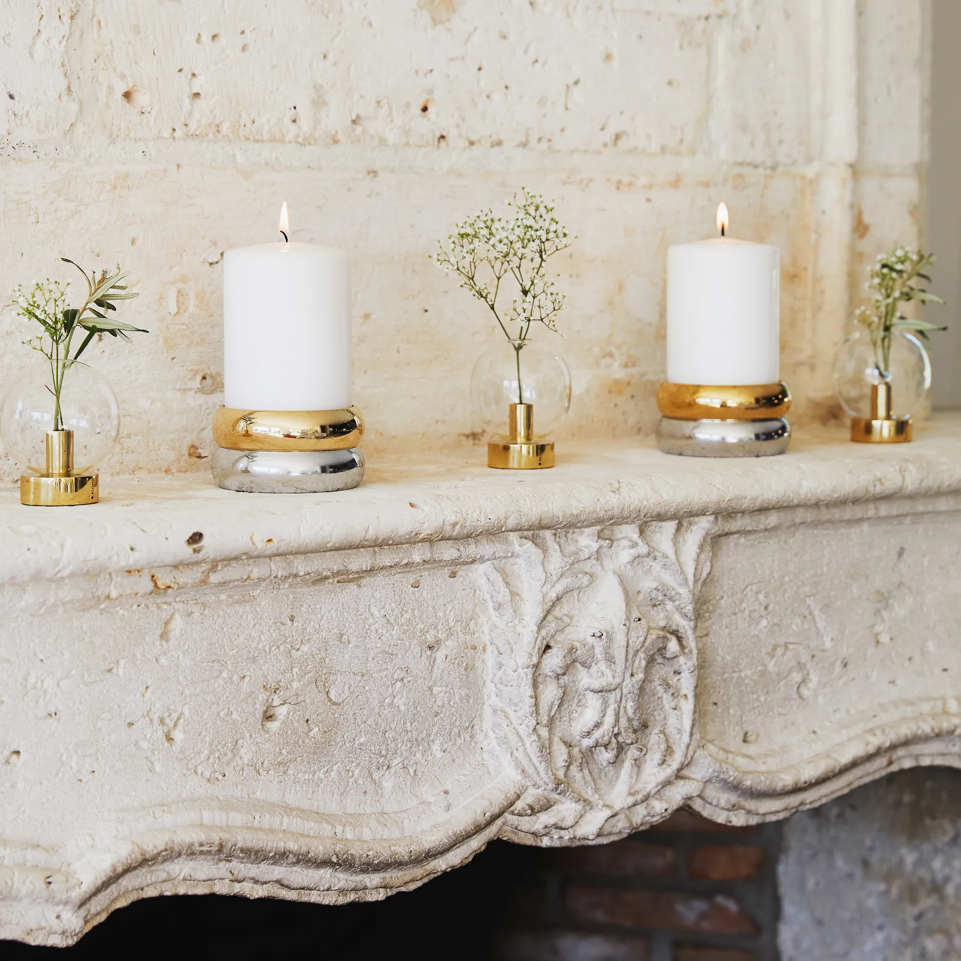 Bougeoir Marriage, laiton-argent KLONG