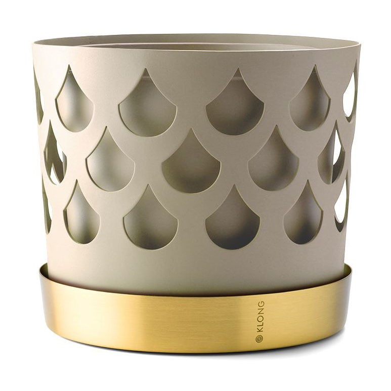 KLONG Pot beige avec soucoupe en laiton Trio Drop Medium o18 cm