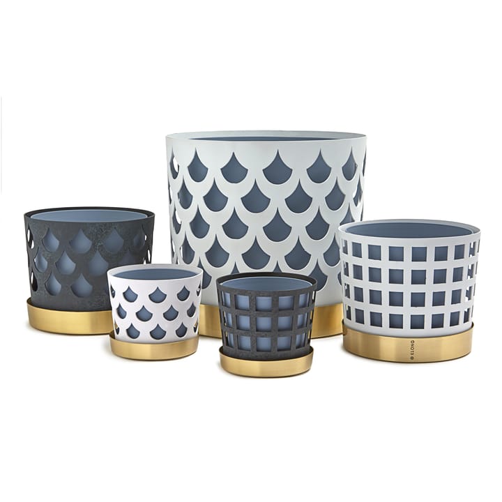 Pot Trio avec carrés, moyen, blanc KLONG