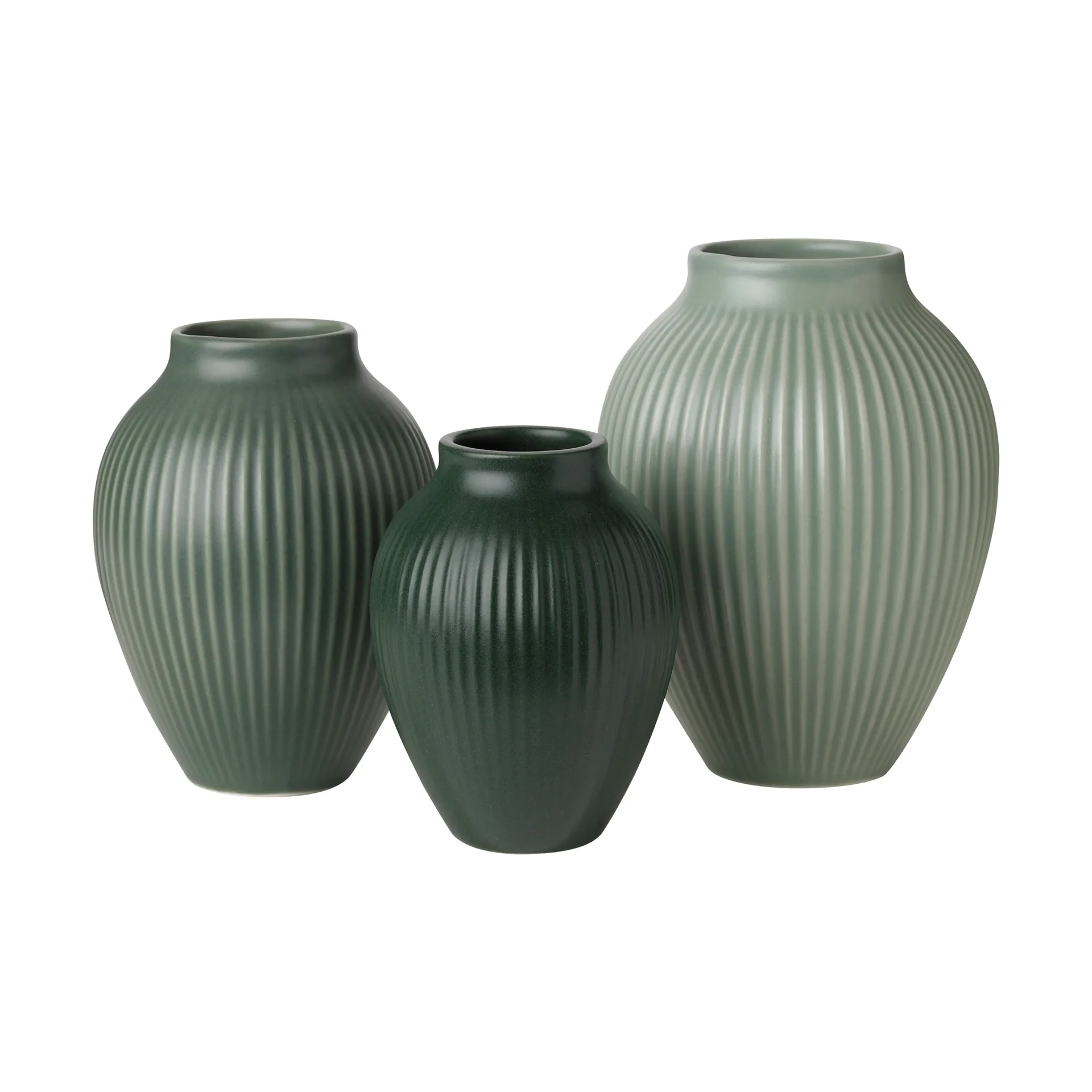 Mini vase Knabstrup Ripple mat 3 pièces, Misty green-celadon green-dark green Knabstrup Keramik