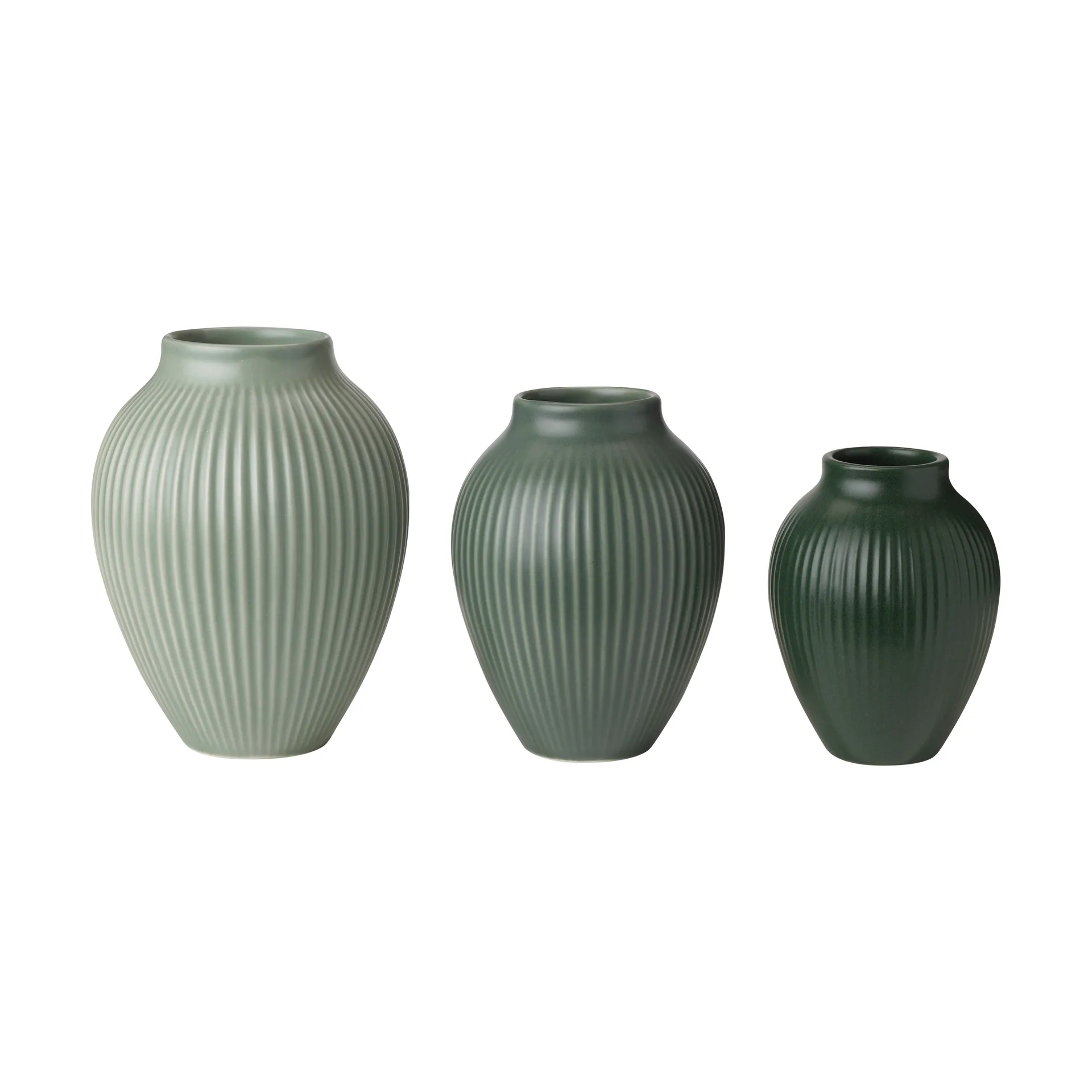 Mini vase Knabstrup Ripple mat 3 pièces, Misty green-celadon green-dark green Knabstrup Keramik