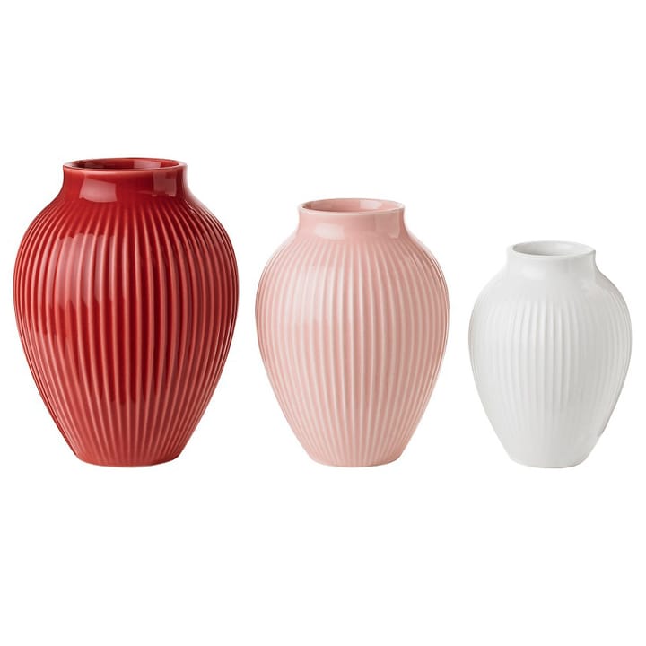 Vase rainuré Knabstrup Lot de 3 - Bordeaux-Rose-blanc - Knabstrup Keramik