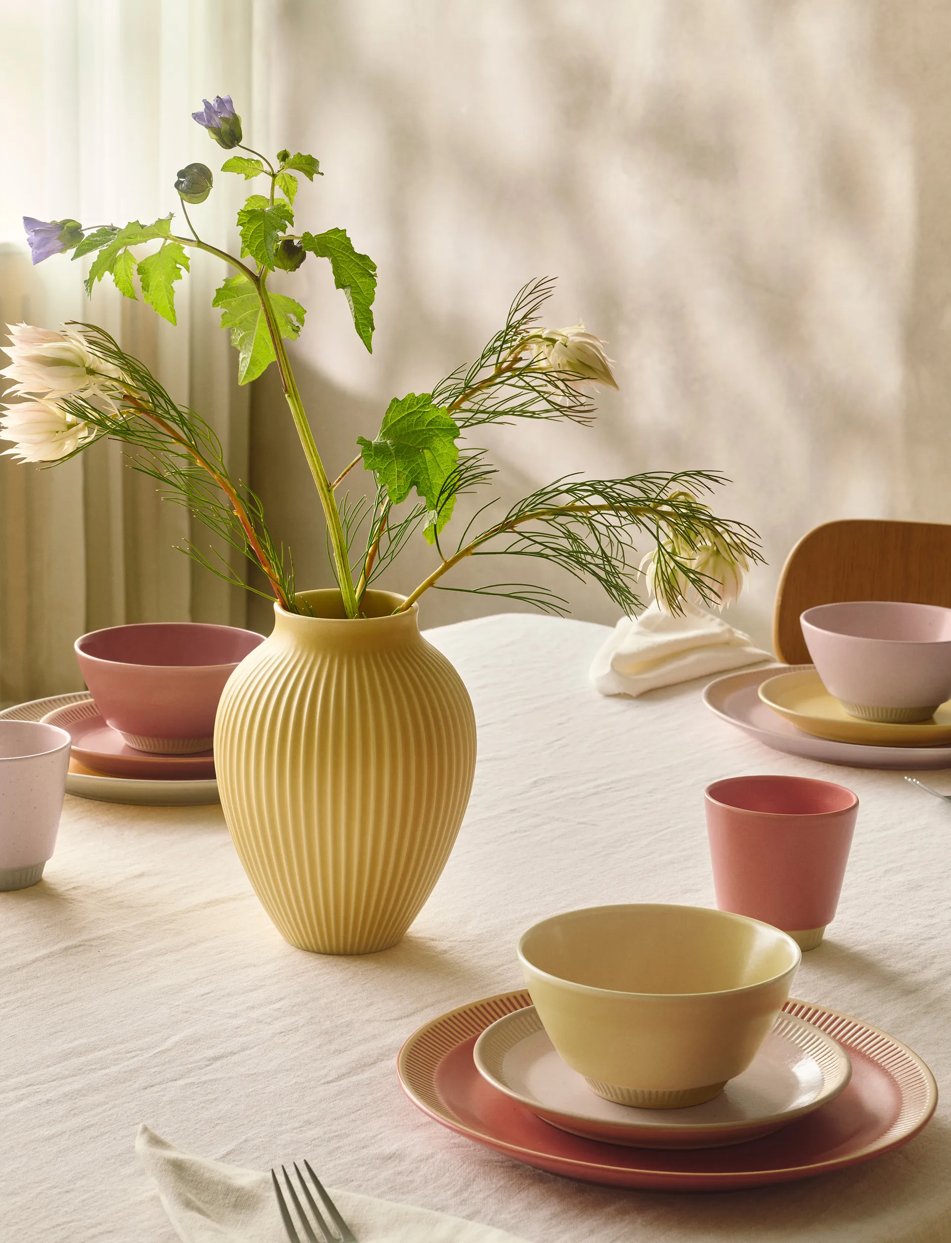 Vase strié Knabstrup 12,5 cm, Yellow Knabstrup Keramik