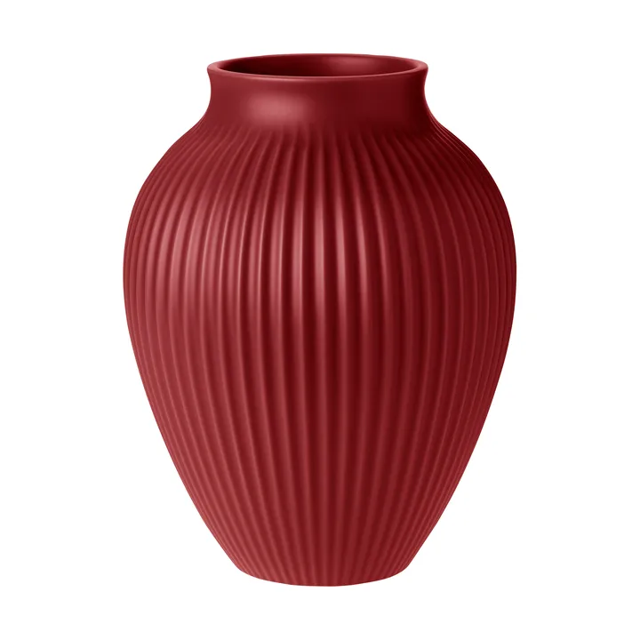 Vase strié Knabstrup 27 cm - rouge cerise doux - Knabstrup Keramik