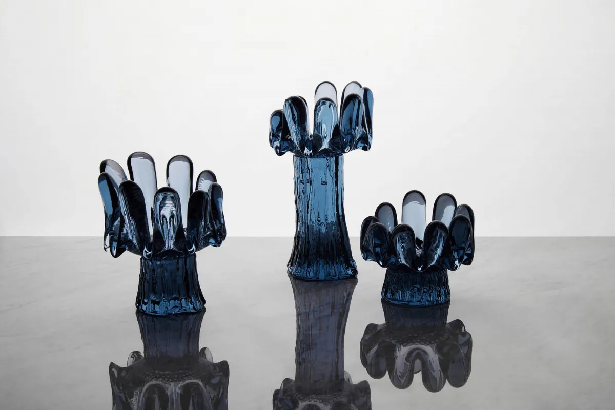 Photophore en verre circulaire Solros 18 cm, Bleu Kosta Boda