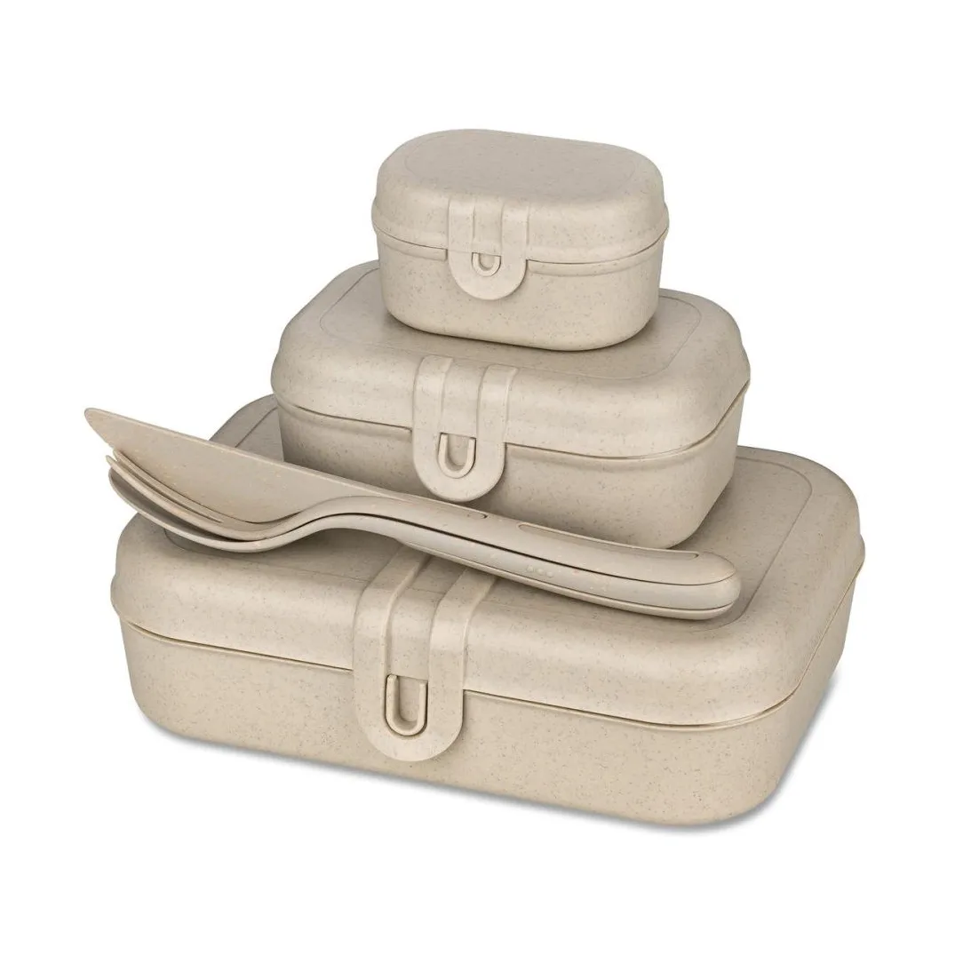 Boîte à déjeuner et couverts Pascal Ready, lot de 3, Nature desert sand Koziol