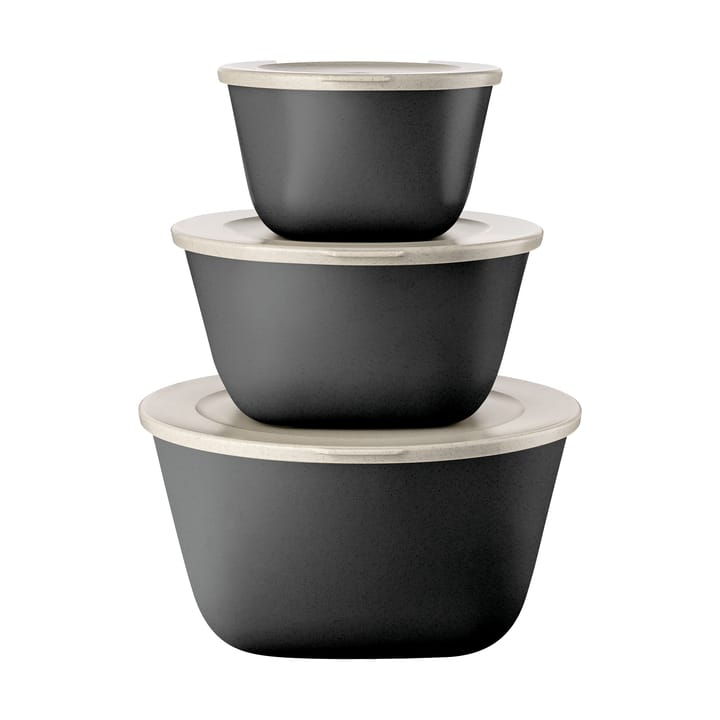 Bol avec couvercle Connect Stockholm plastique biocirculaire, 3 pièces - Nature ash grey - Koziol