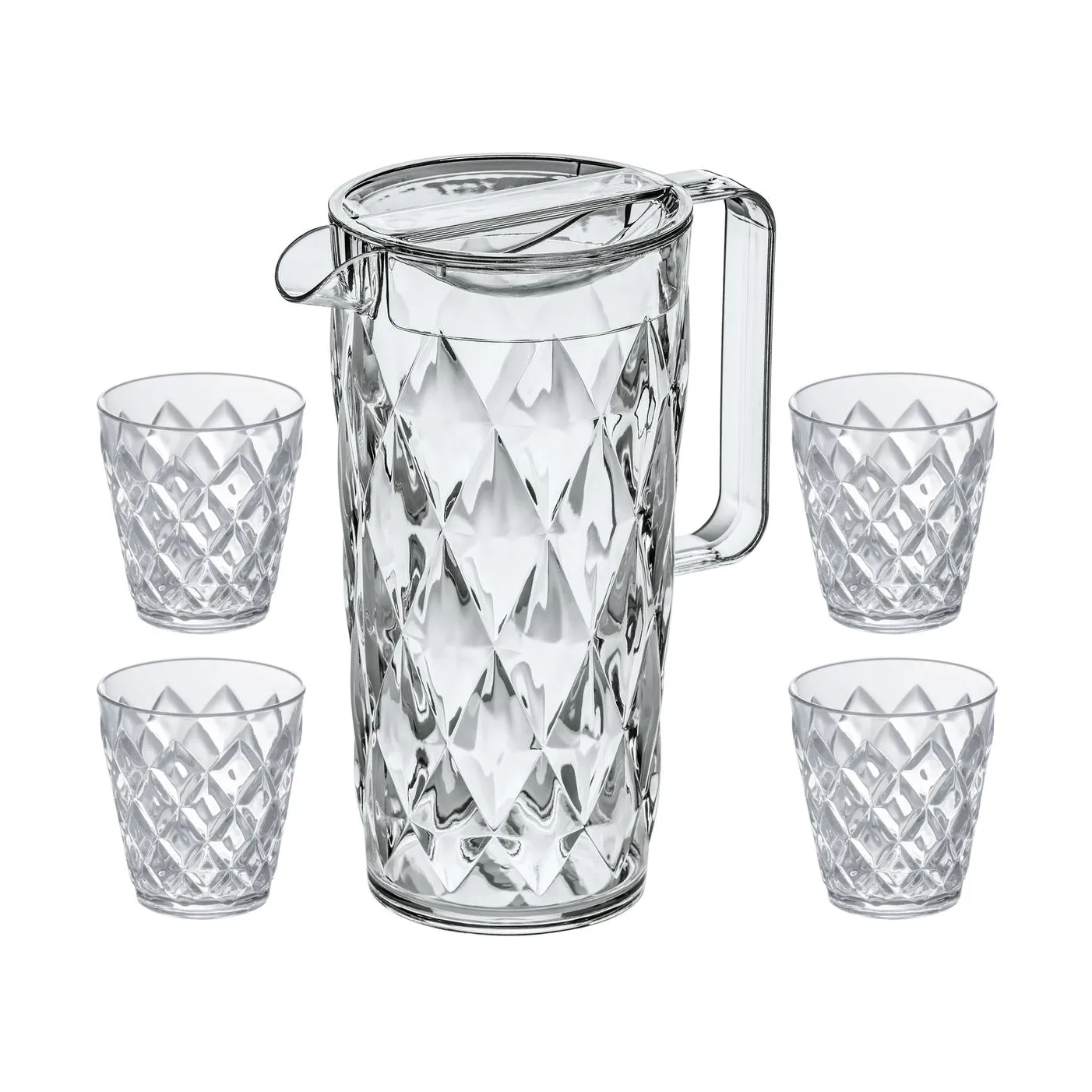 Carafe Crystal avec 4 verres, Cristal clair Koziol