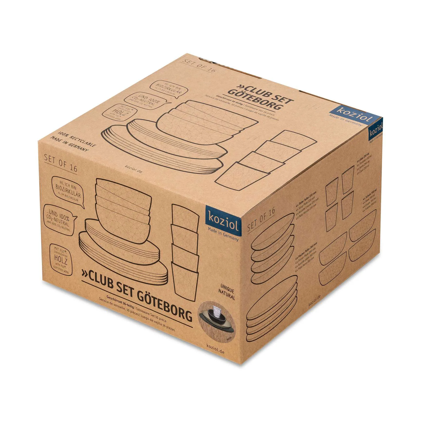 Service Club Göteborg thermoplastique biocirculaire, 16 pièces, Multi Koziol