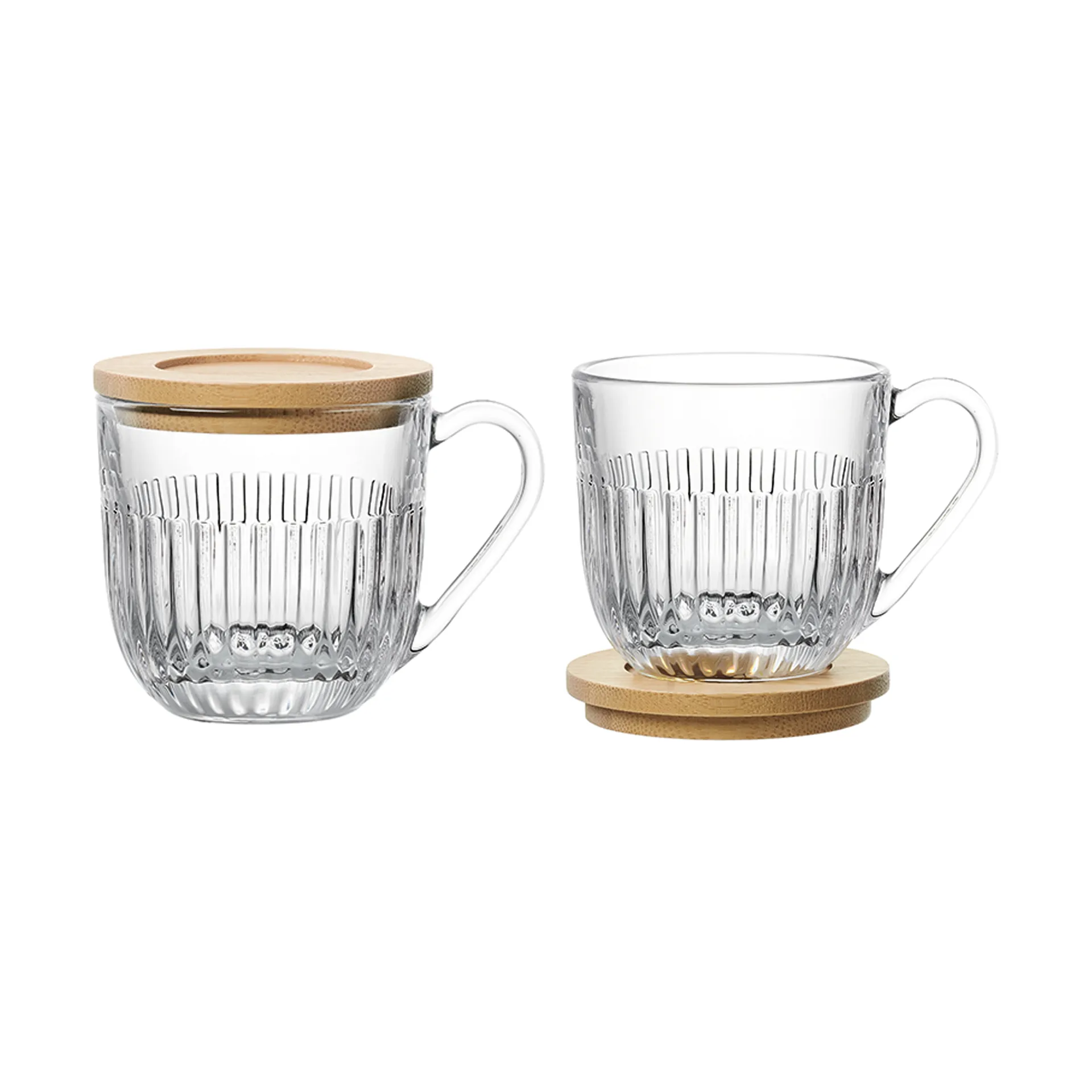 Mugs Ouessant avec couvercles/soucoupes, lot de 2, Transparent-bambou La Rochère